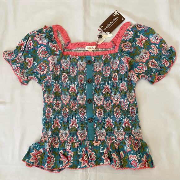 NWT Matilda Jane set Palmer smocked peasant top & lake marble shorts 14